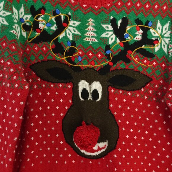 Ugly Christmas Sweater Rudolph Red Nose Reindeer XL - Picture 2 of 5